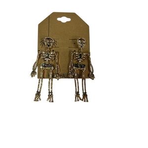 Elegant Gold Crystal Moveable Skeleton Drop Earrings